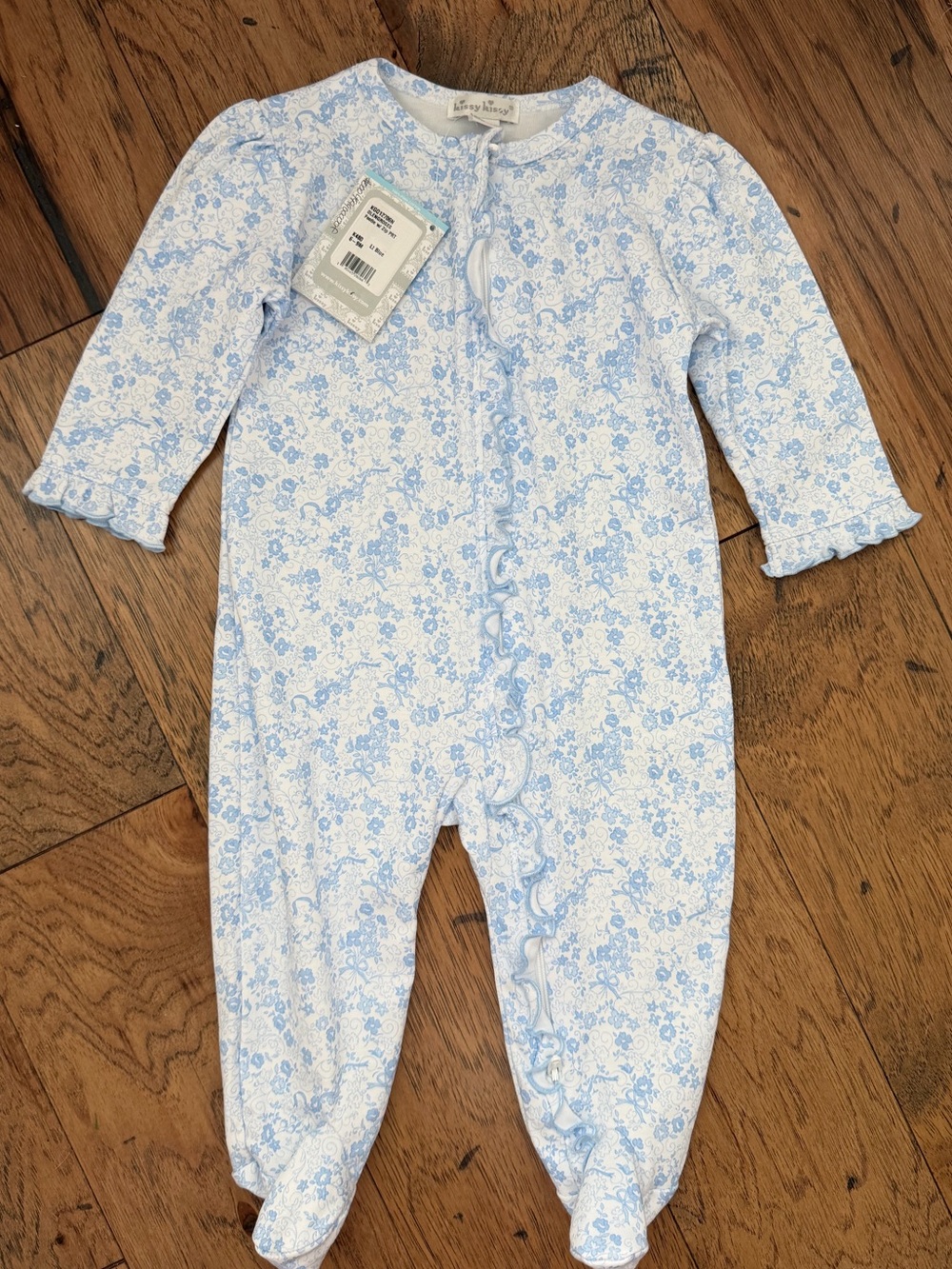 NWT Kissy Kissy blue floral footie 6-9m
